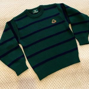 IVYGER Vintage Boys Sweater size 5-6yo, hunter green and navy striped. EUC